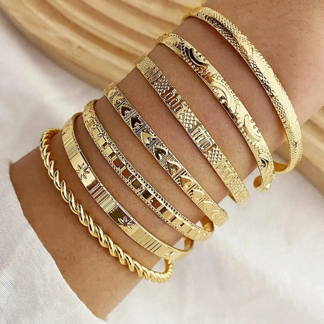 Bracelet Bangle Ouvert en Or - Ensemble de Bracelets de Resort