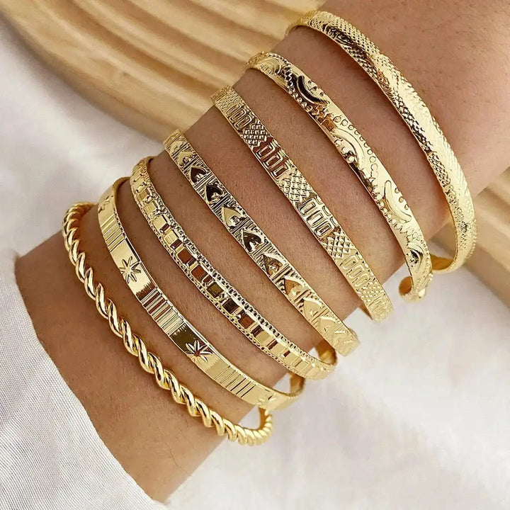 Bracelet Bangle Ouvert en Or - Ensemble de Bracelets de Resort