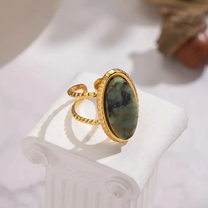 Bague Ajustable Double en Jaspe Vert