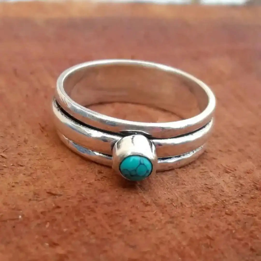 Bague Superposée en Pierre Turquoise Bohémienne