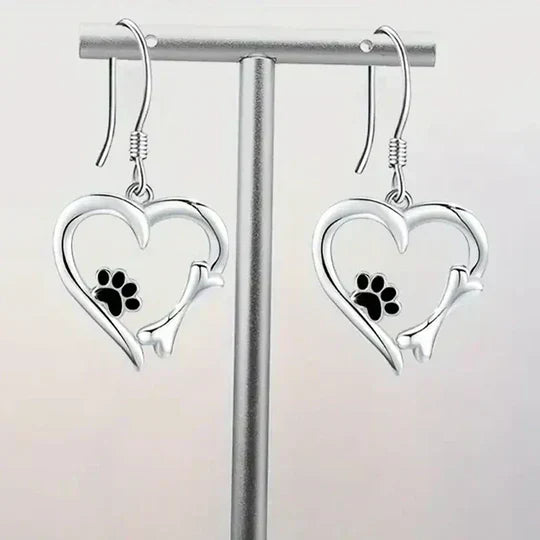 Yaritza Silver Paw and Heart Drop Earrings