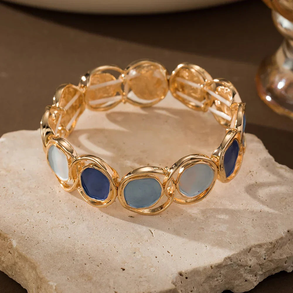 Bracelet Vintage en Or avec Marbrures Bleues