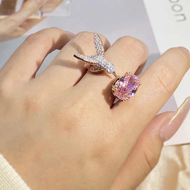Bague Ajustable en Pierre Précieuse Colibri – Zircon, Plaqué Or 14K