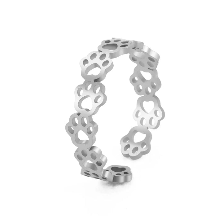 Bague Ajustable en Empreinte de Patte – En Acier Inoxydable