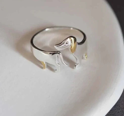 Bague Ajustable en Argent Sterling 925 en Forme de Teckel