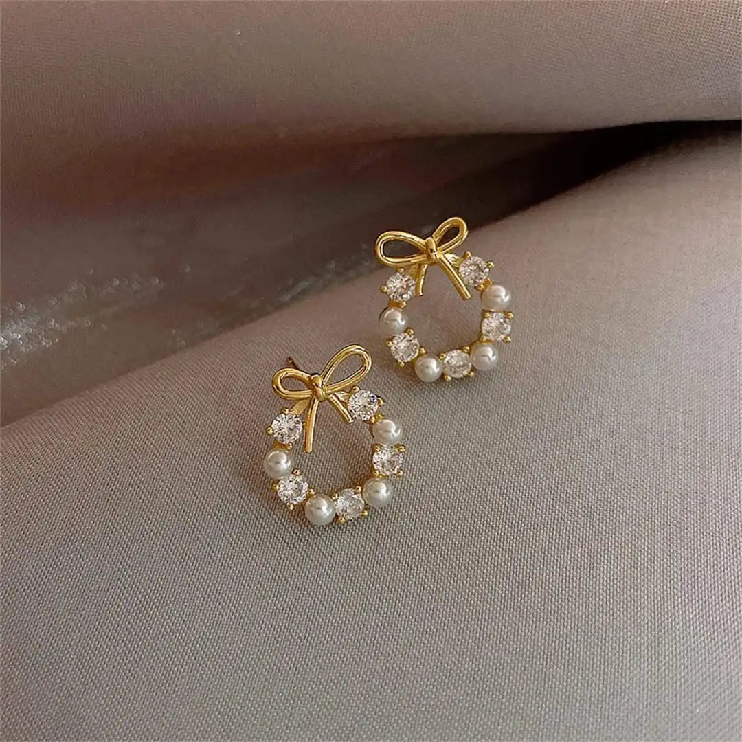 Pearl and Knot Circle Earrings