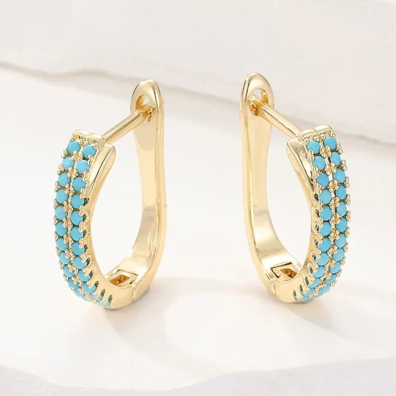 Créoles en Or Classiques Pavé Turquoise