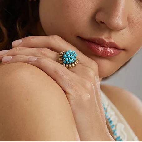 Bague en Or avec Cluster de Turquoise Victorienne