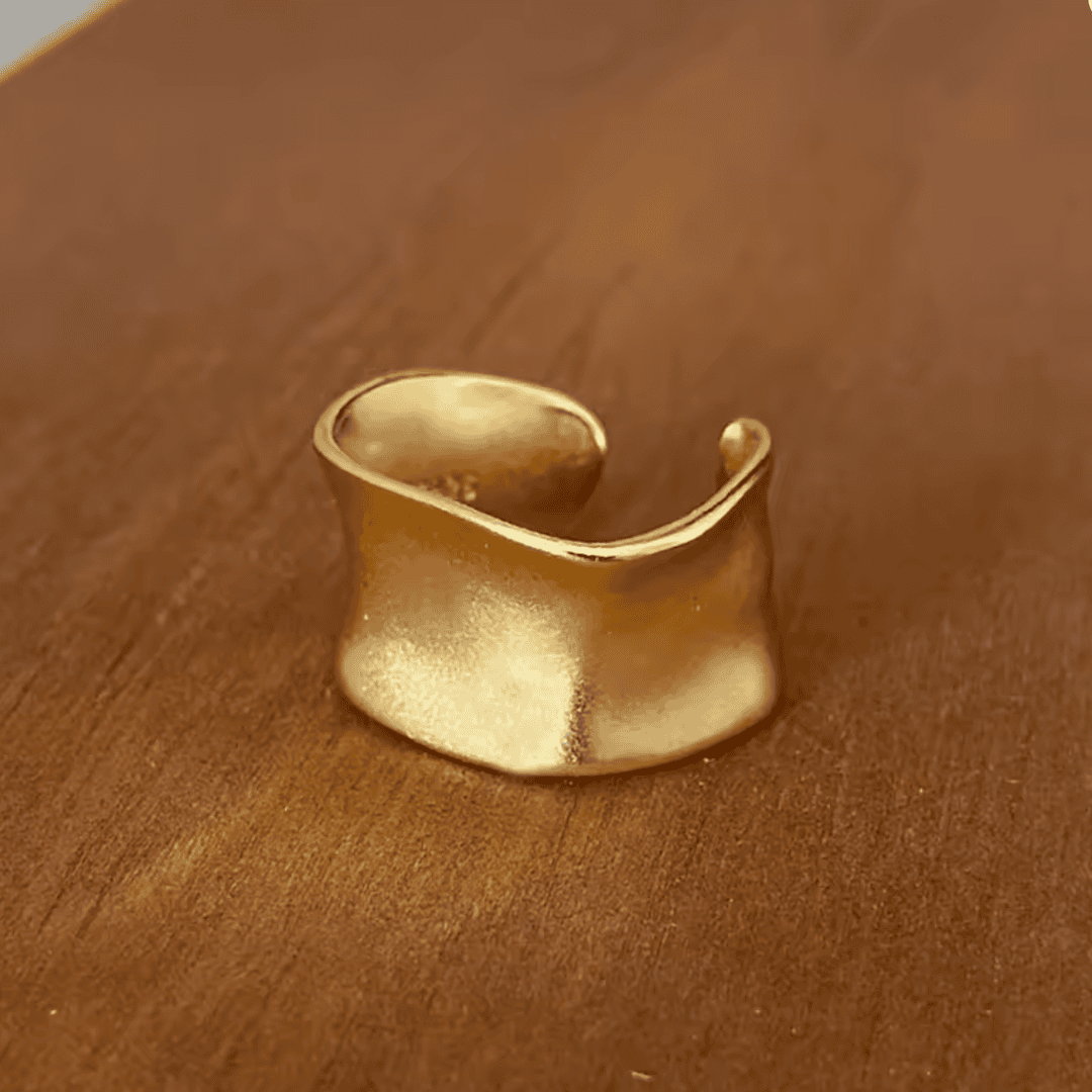Bague Plate Large Ajustable en Or et Argent Vintage
