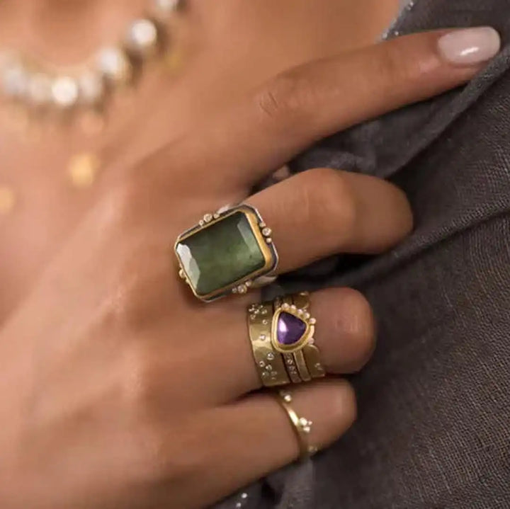 Bague en Cristal Carré de Style Rétro Français
