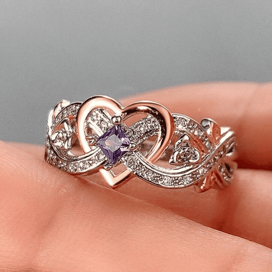 Bague de Promesse Infini en Améthyste en Forme de Cœur