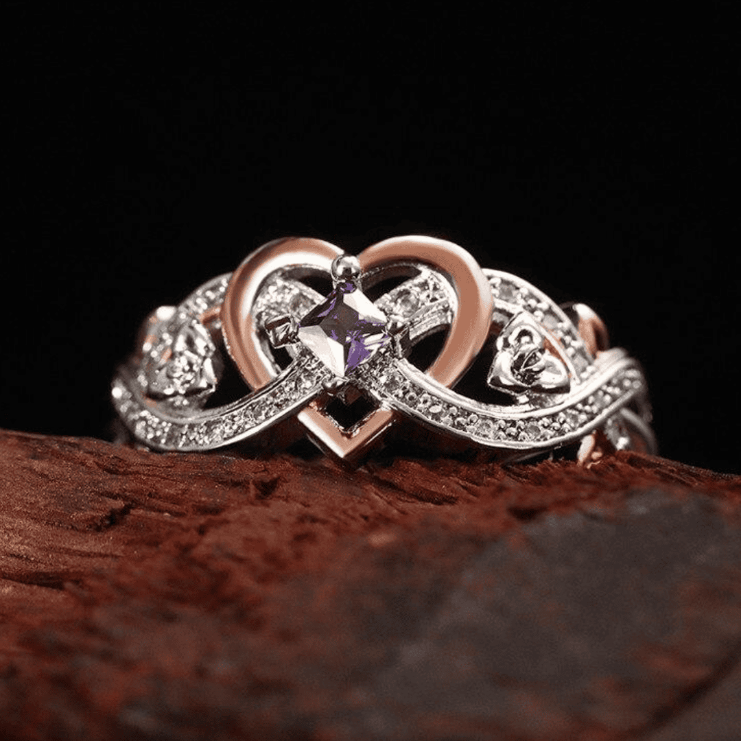 Bague de Promesse Infini en Améthyste en Forme de Cœur