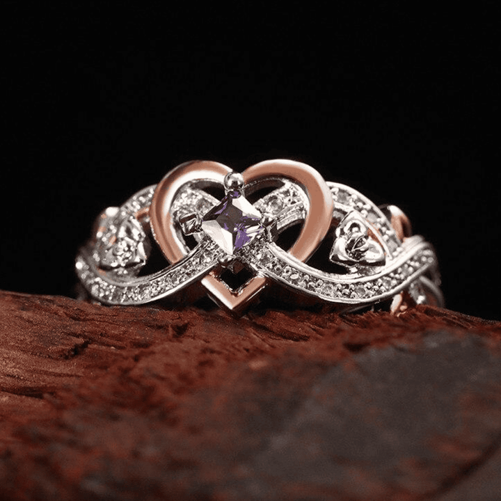 Bague de Promesse Infini en Améthyste en Forme de Cœur