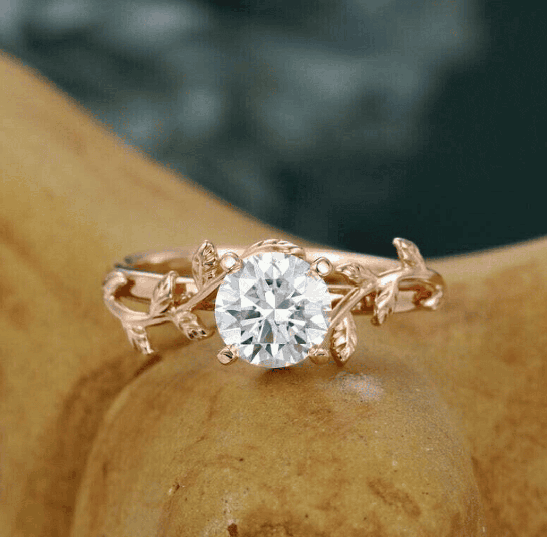 Bague Solitaire en Cristal Vigne et Feuille