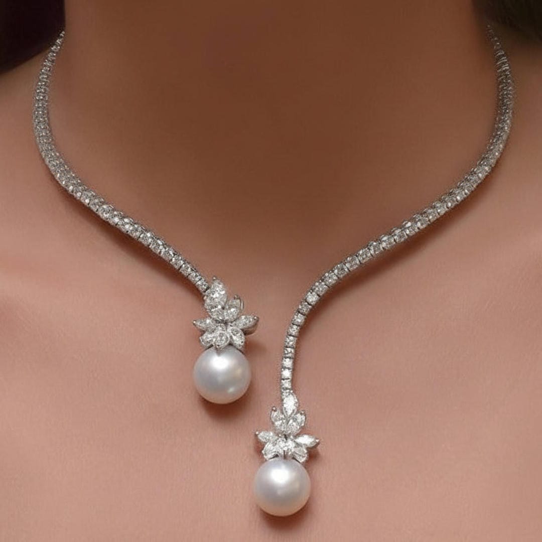 Collier en perles rondes ouvertes avec saphir