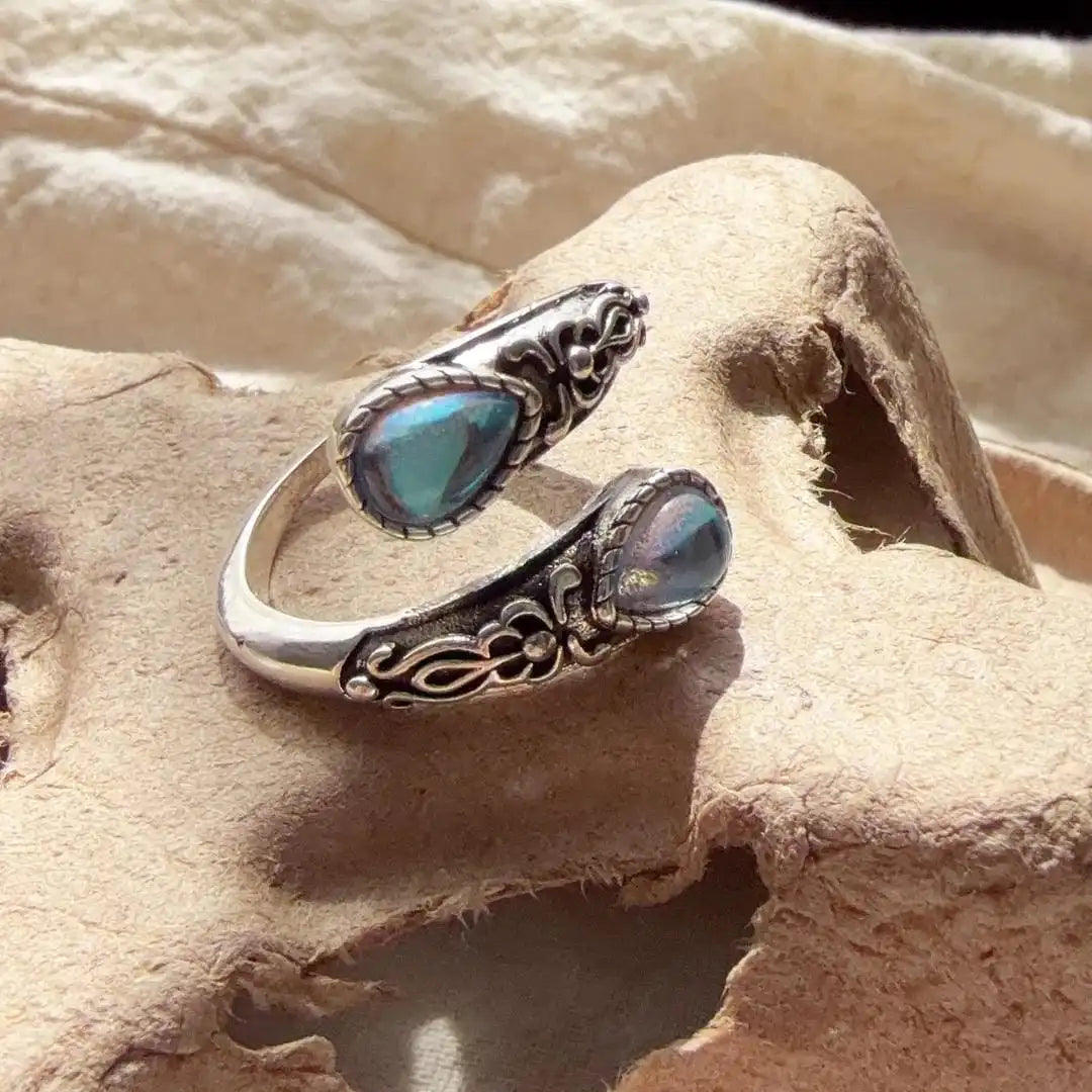 Bague Vintage en Argent Ajustable avec Pierre Bleue