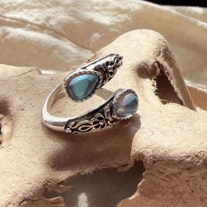 Bague Vintage en Argent Ajustable avec Pierre Bleue