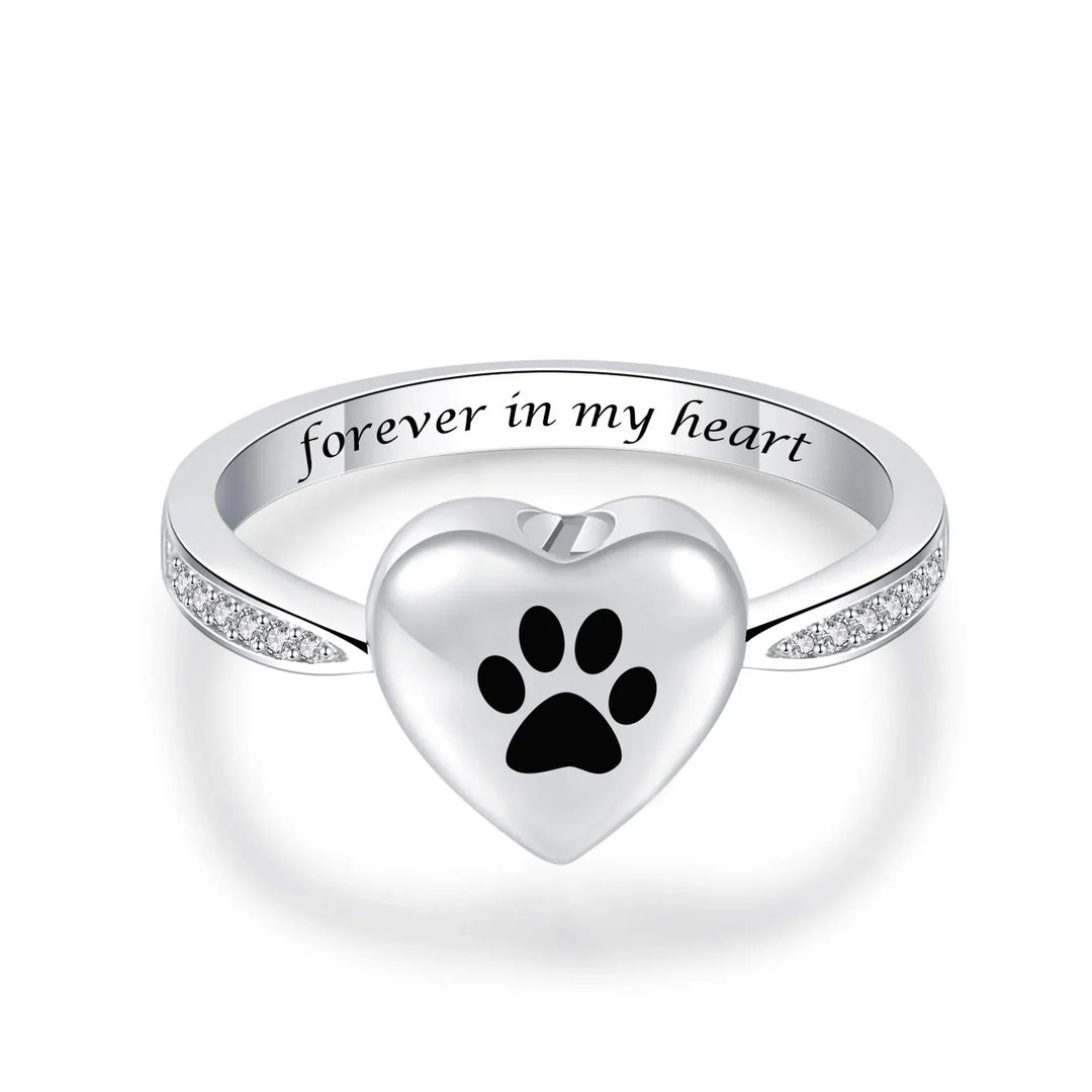 Bague Urne en Cœur avec Empreinte de Patte – Bijoux Commémoratifs pour Animaux