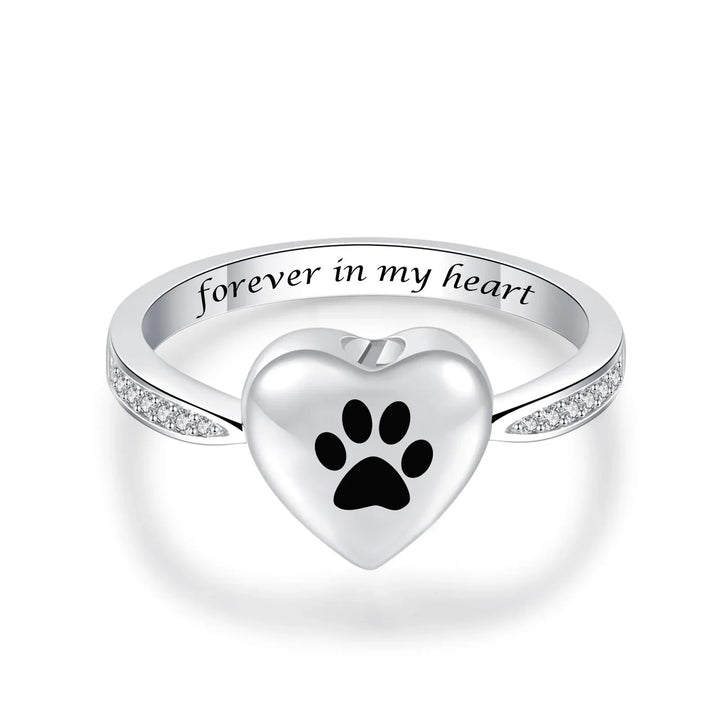 Bague Urne en Cœur avec Empreinte de Patte – Bijoux Commémoratifs pour Animaux