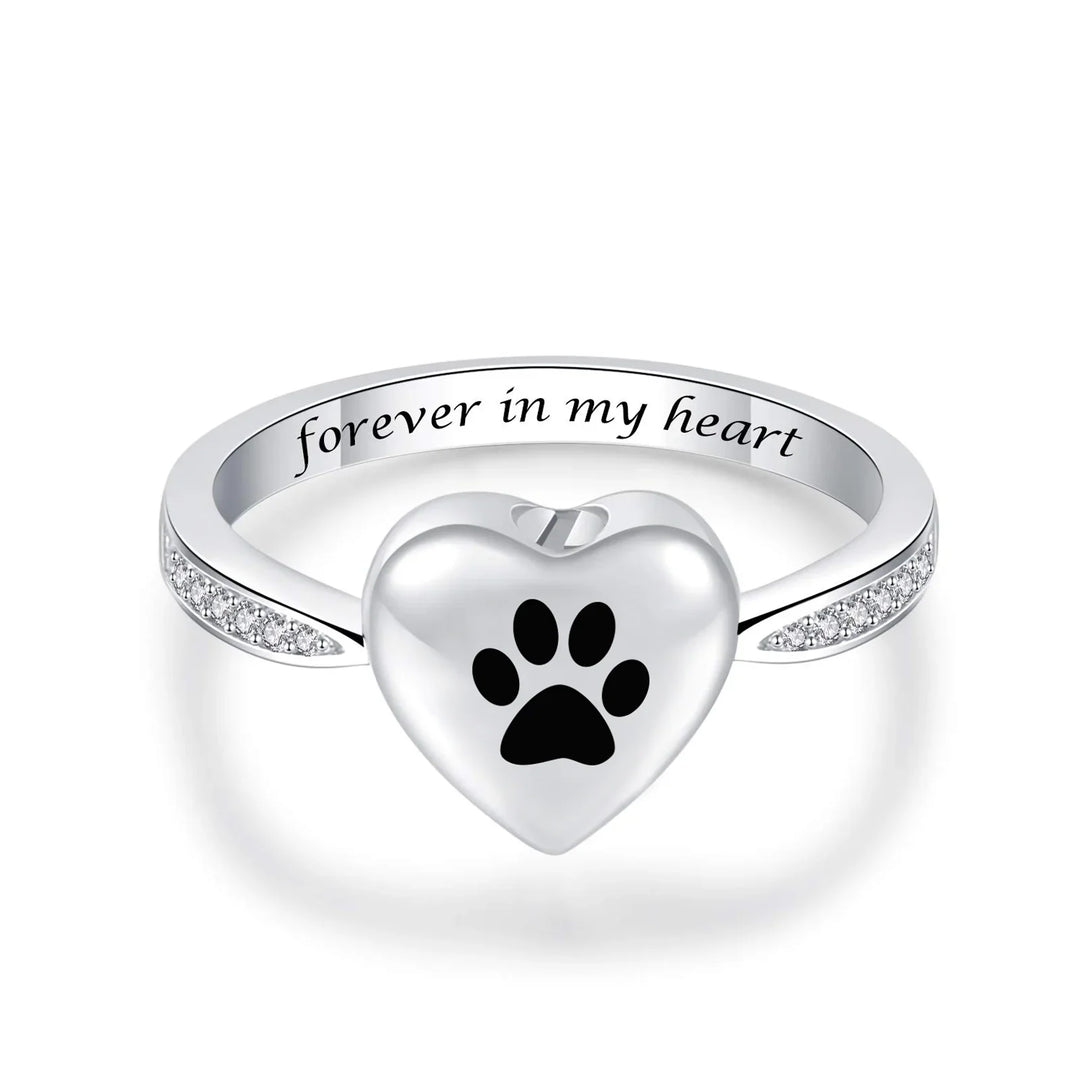Love Heart Paw Print Urn Ring – Pet Memorial Cremation Jewellery