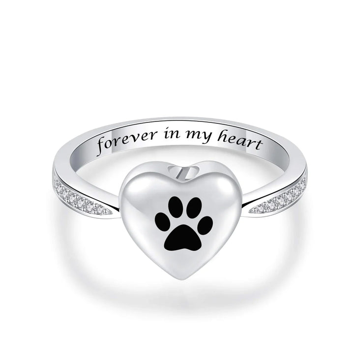 Love Heart Paw Print Urn Ring – Pet Memorial Cremation Jewellery