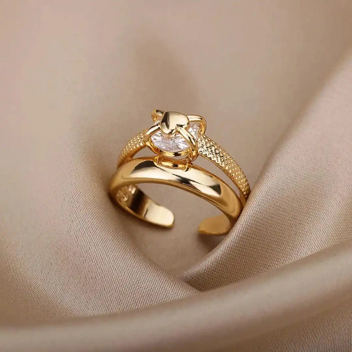 Bague Ajustable en Zircon en Forme de Cœur