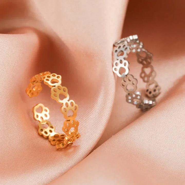Bague Ajustable en Empreinte de Patte – En Acier Inoxydable