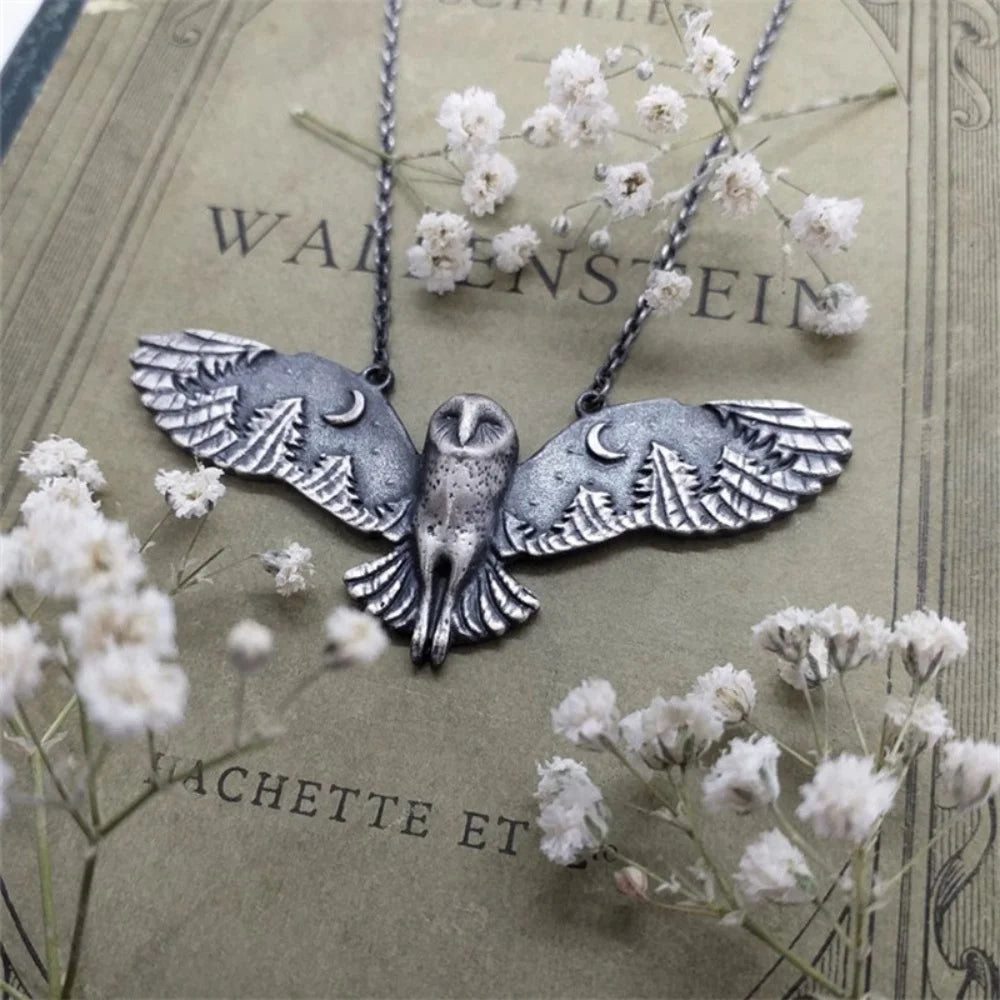 Collier Vintage Hibou et Lune