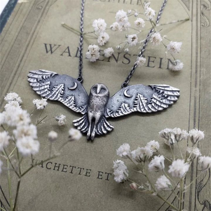 Collier Vintage Hibou et Lune