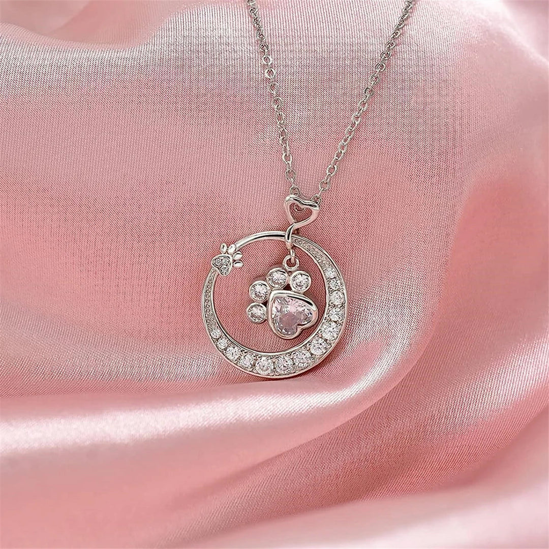 Collier en Argent Sterling 925 avec Pendentif Empreinte de Patte et Zirconia Cubique