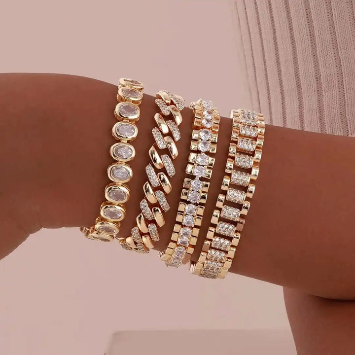 Adjustable Chunky Gold Cubic Zirconia Bracelet