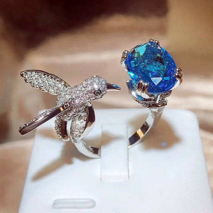 Bague Ajustable en Pierre Précieuse Colibri – Zircon, Plaqué Or 14K