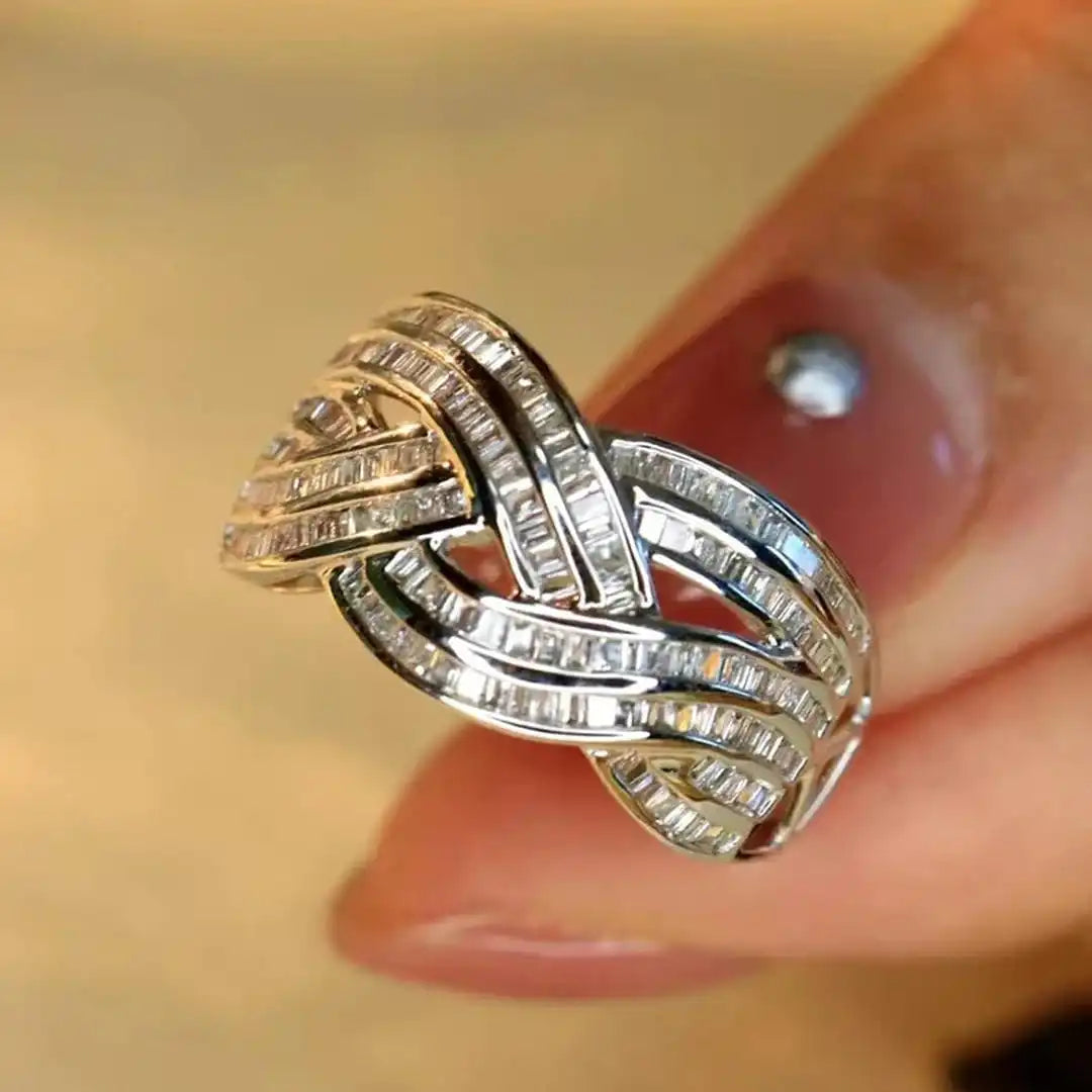 Bague Vague Croisée en Zirconium