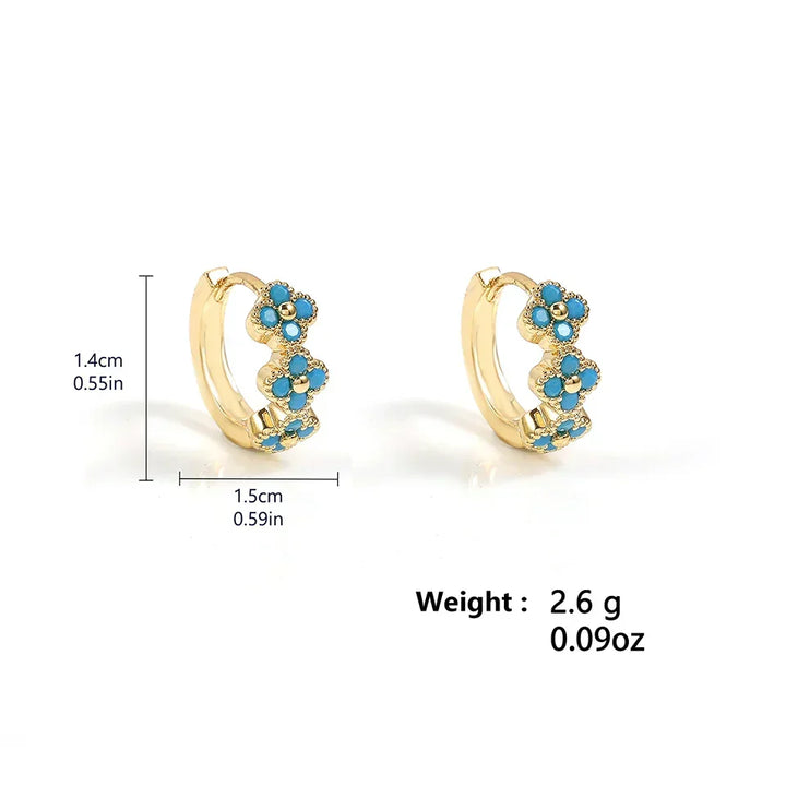 Stylish Turquoise Blue Floral Hoop Earrings