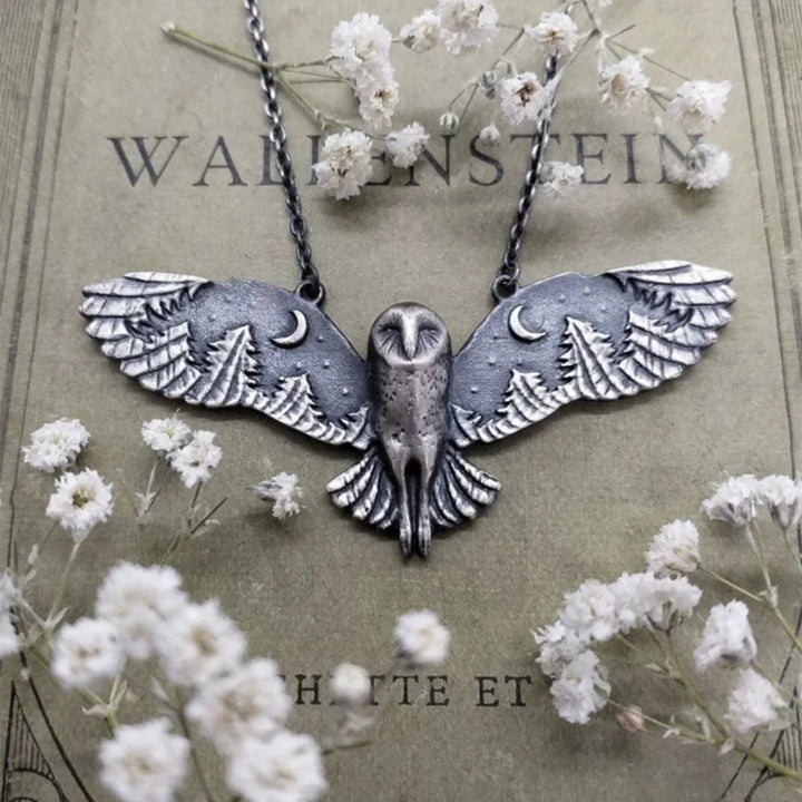 Collier Vintage Hibou et Lune