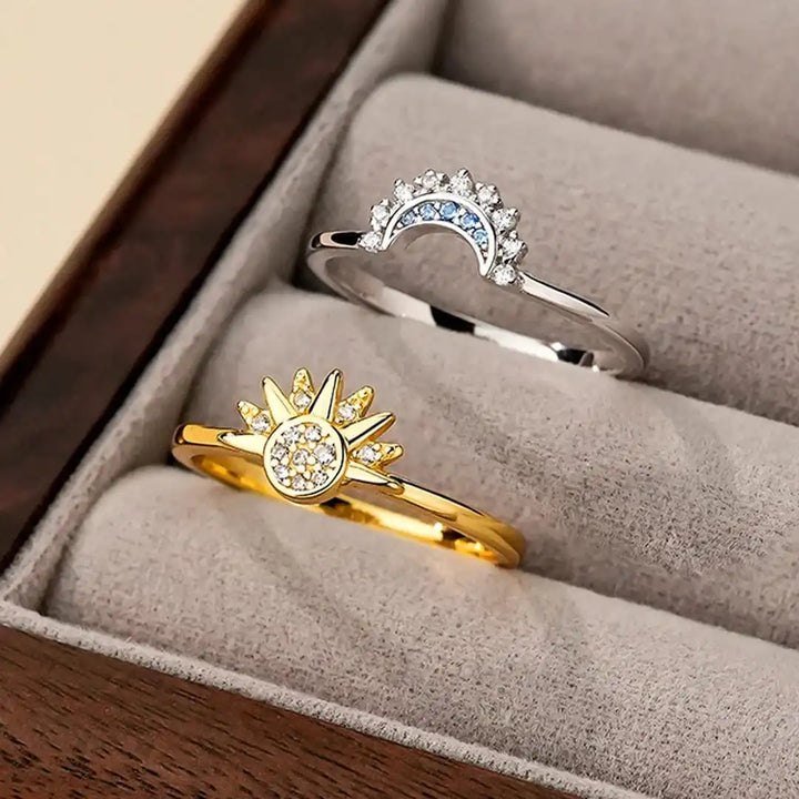Ensemble de Bagues Intemporelles Soleil et Lune en Argent avec Zirconia