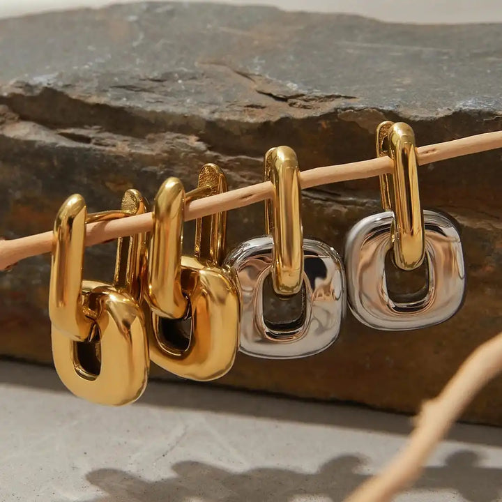 Minimalist Oval Two-Tone Gold Earrings