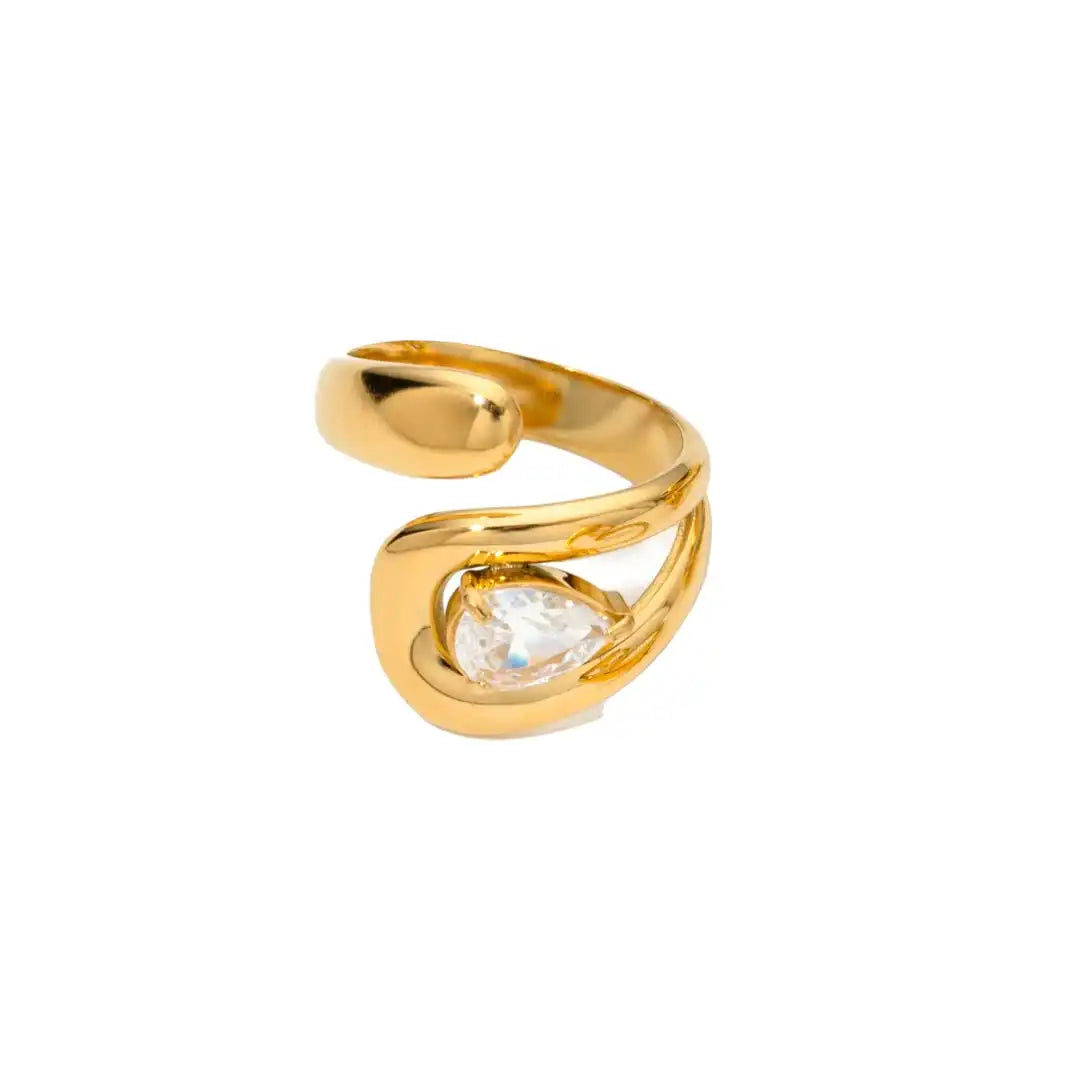 Timeless Gold Teardrop Zirconium Ring