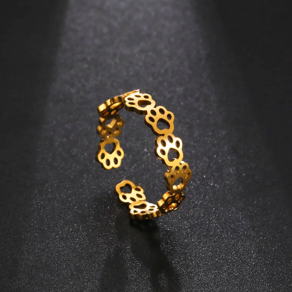 Bague Ajustable en Empreinte de Patte – En Acier Inoxydable