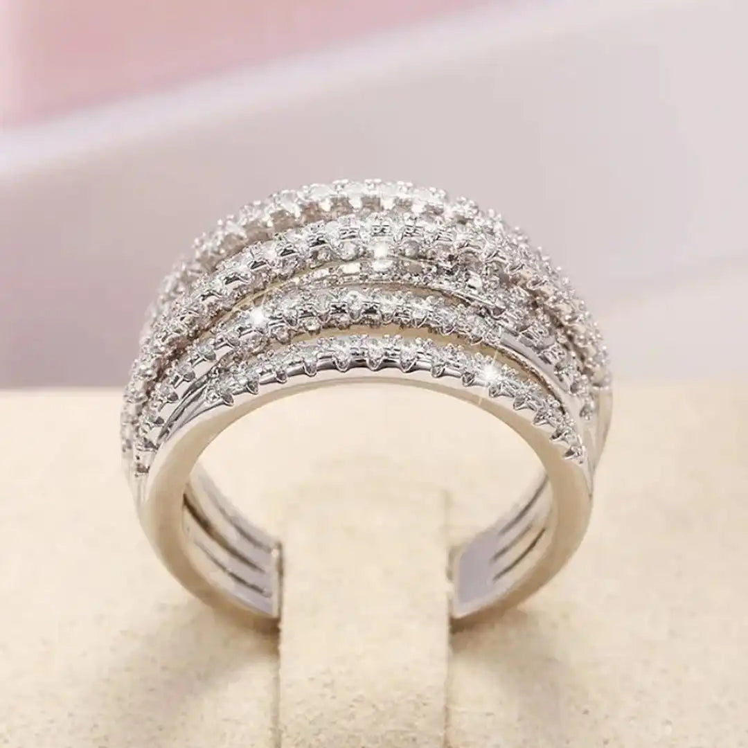 Bague Croisée en Zircone Superposée