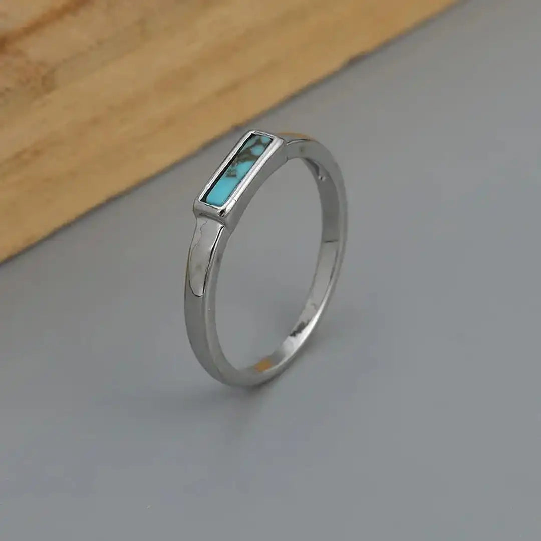 Bague Bar Classique en Argent et Turquoise