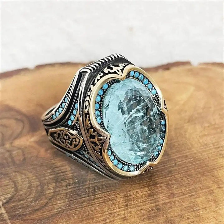 Bague en Zircon Bleu Argent Vieilli