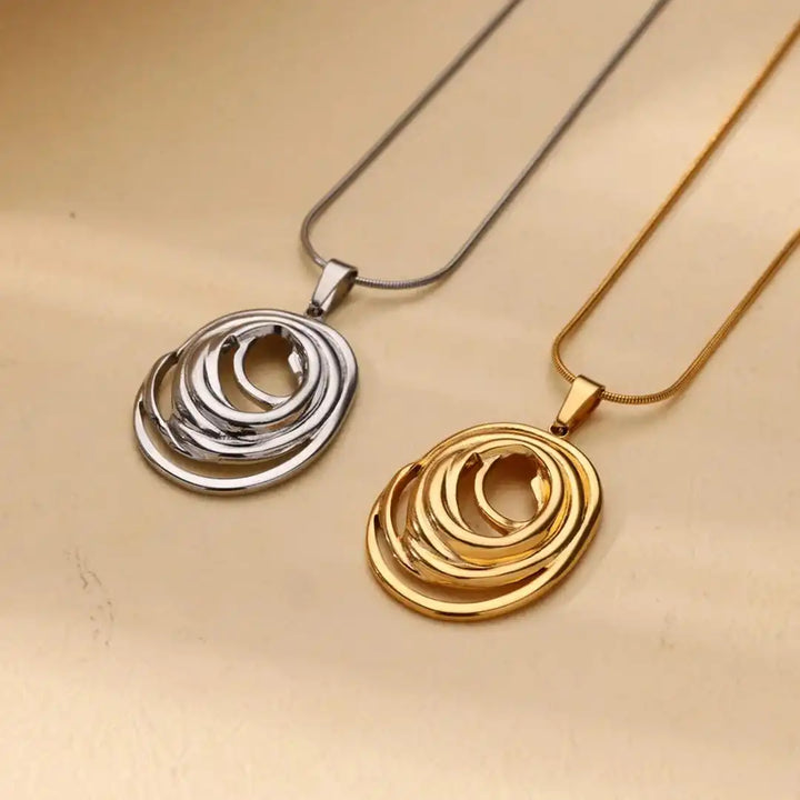 Collier Géométrique Ovale Creux en Or et Argent