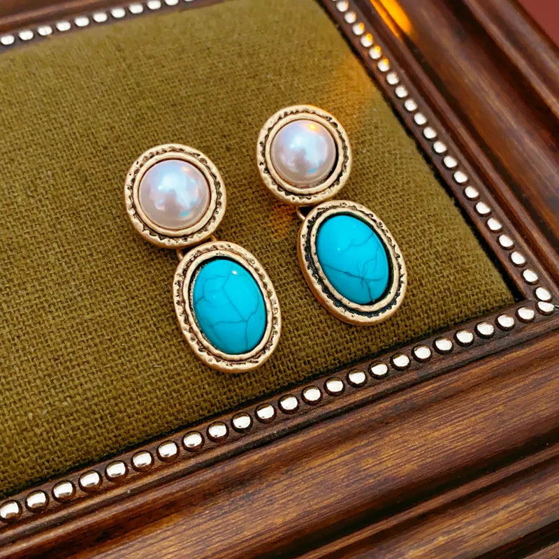 Ensemble Déclaration en Or Antique avec Turquoise et Perle