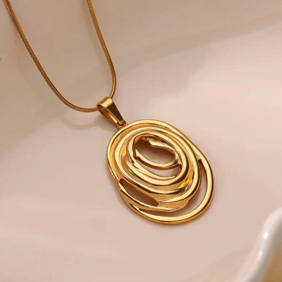 Collier Géométrique Ovale Creux en Or et Argent