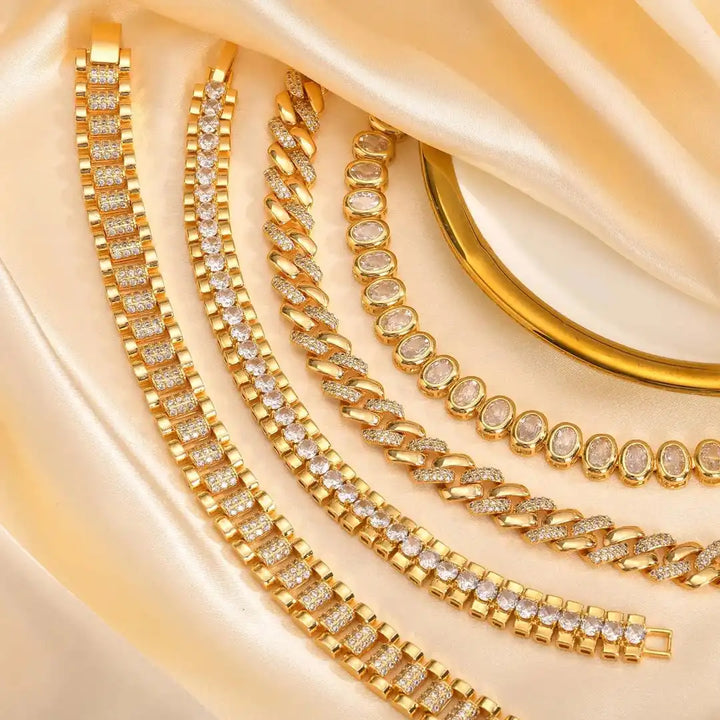Adjustable Chunky Gold Cubic Zirconia Bracelet