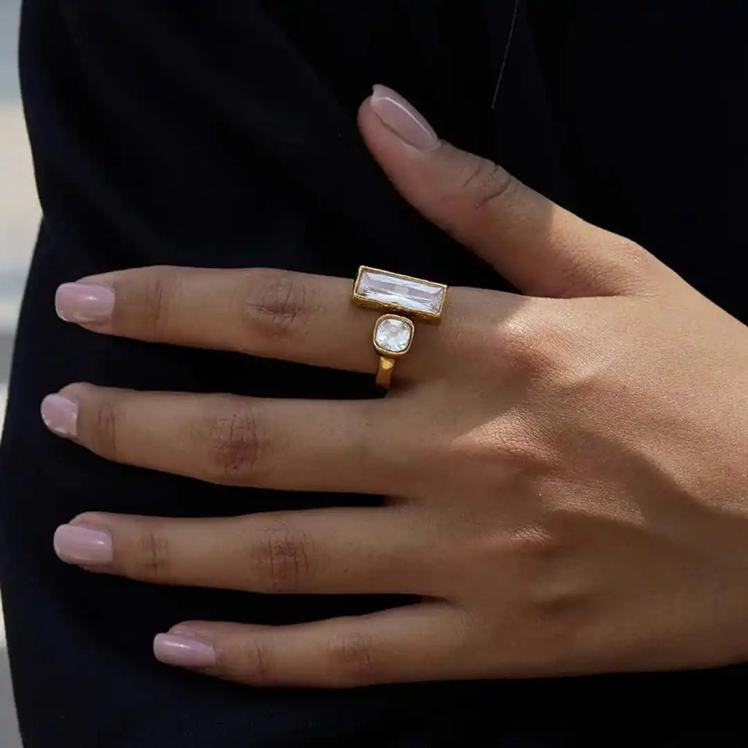 Bague Ouverte Duo en Baguette Géométrique