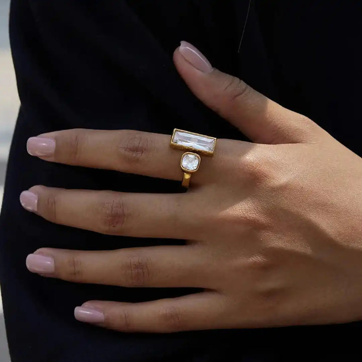 Bague Ouverte Duo en Baguette Géométrique