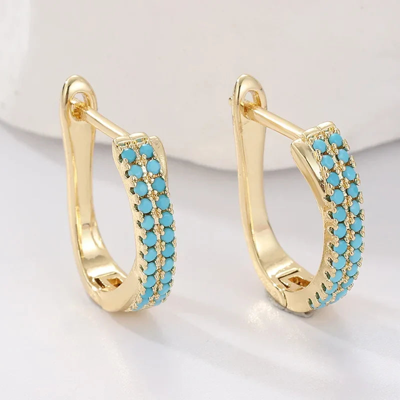Créoles en Or Classiques Pavé Turquoise