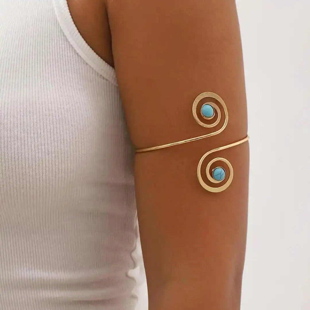 Bracelet de bras en argent bohémien avec turquoise en forme de croissant